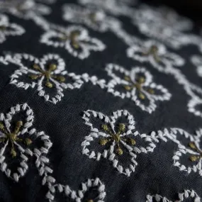 Black flowers - decorative linen cushion cover