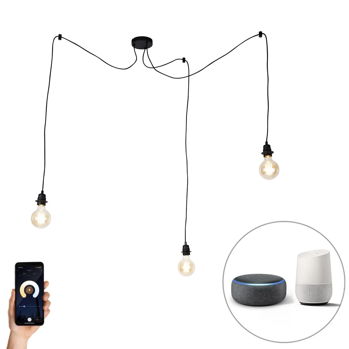 Suspension intelligente noire 3 lumières avec Wifi G95 - Cava